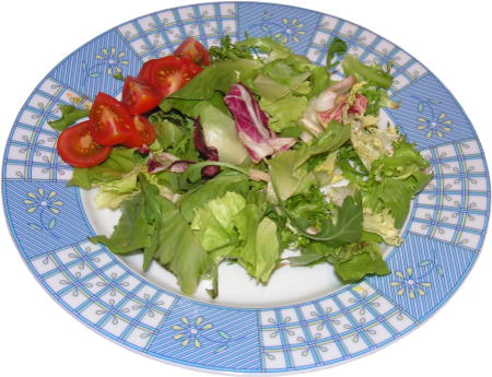 When the end of cooking 10 minutes we put on a plate portion of the mix salad with arugula. Cherry tomatoes rinse under cold running water, cut and put on lettuce. After cooking the breast translate to the prepared salad with cherry tomatoes, mix all the sauce and pour tasty.