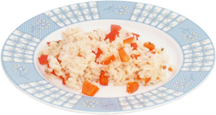 ry� do risotto gotowany na parze, papryka gotowana na parze, talerz z ry�em gotowanym na parze, risotto z papryk�